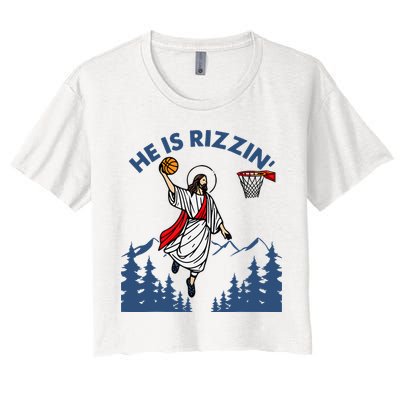 He Is Rizzin Jesus Basketball Easter Religious Women's Crop Top Tee