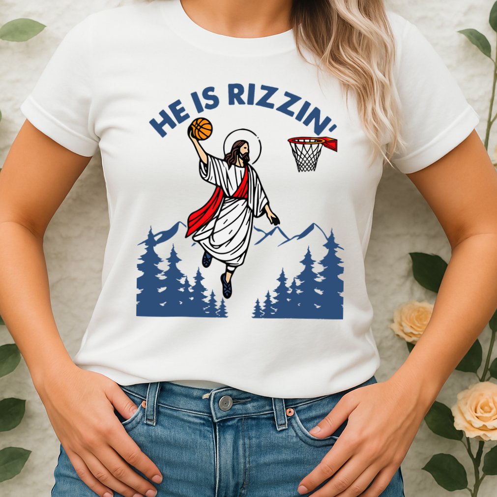 He Is Rizzin Jesus Basketball Easter Religious Womens T-Shirt