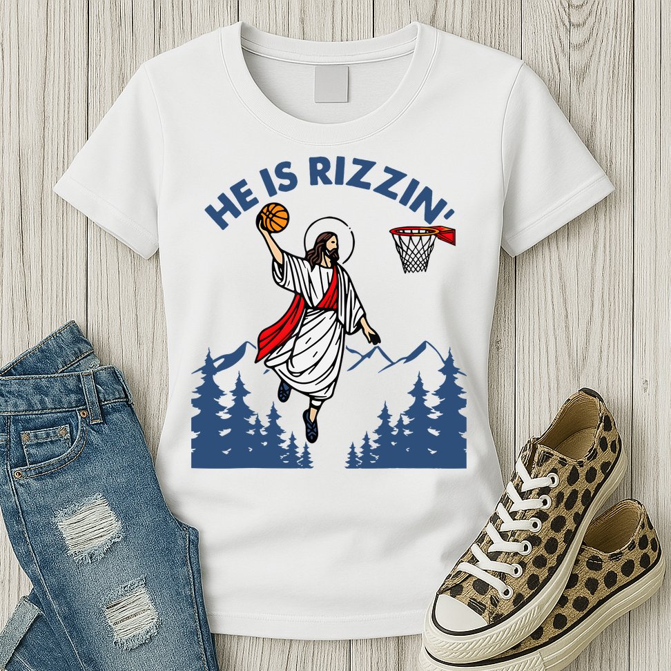 He Is Rizzin Jesus Basketball Easter Religious Womens T-Shirt