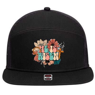 He is Risen Jesus Christian Happy Easter Floral Wreath 7 Panel Mesh Trucker Snapback Hat