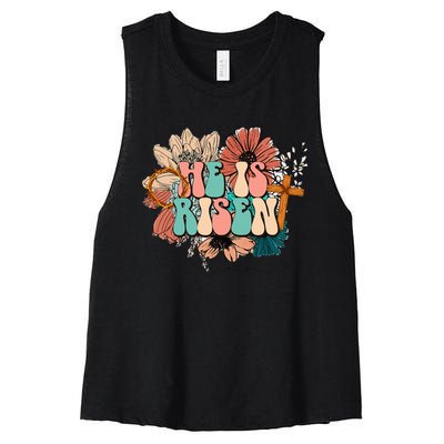 He is Risen Jesus Christian Happy Easter Floral Wreath Women's Racerback Cropped Tank