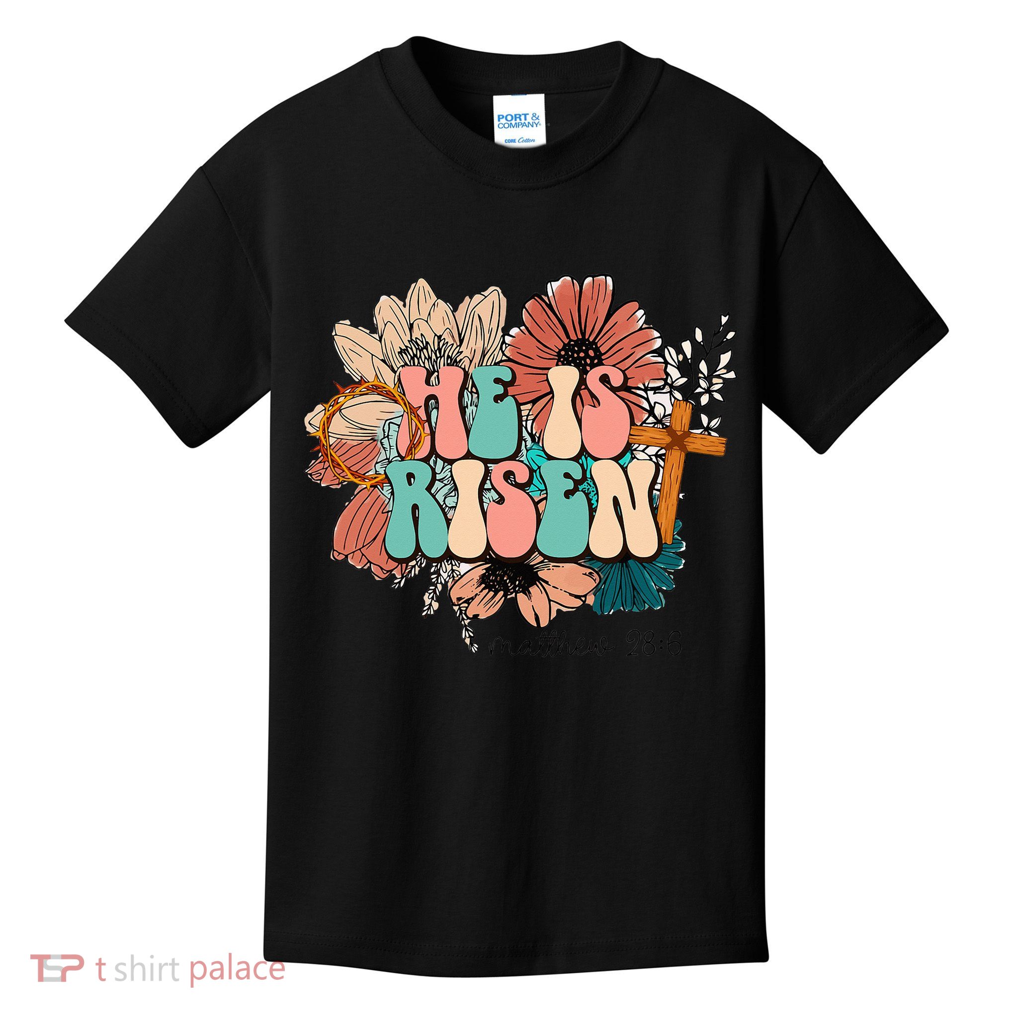 He is Risen Jesus Christian Happy Easter Floral Wreath Kids T-Shirt