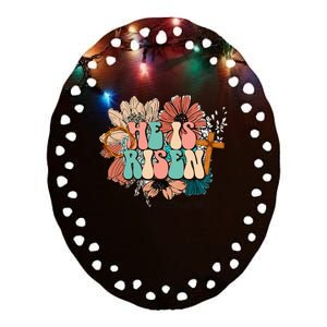 He is Risen Jesus Christian Happy Easter Floral Wreath Ceramic Oval Ornament