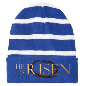 He Is Risen Jesus Christ Easter Striped Beanie with Solid Band