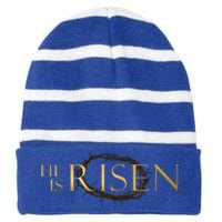 He Is Risen Jesus Christ Easter Striped Beanie with Solid Band