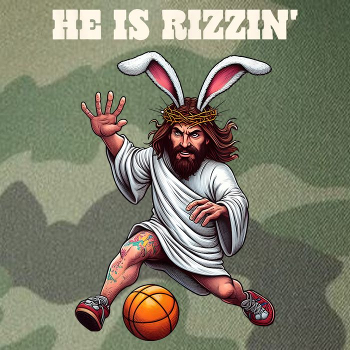 He Is Rizzen Funny Easter Bunny Ear Jesus Playing Basketball Legacy Tie Dye Trucker Hat