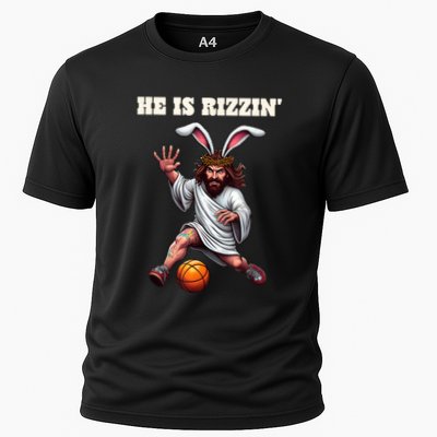 He Is Rizzen Funny Easter Bunny Ear Jesus Playing Basketball Performance Shirt