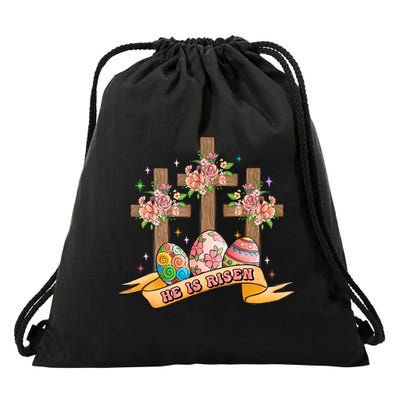 He Is Risen Easter Day Gift Easter Egg Floral Drawstring Bag