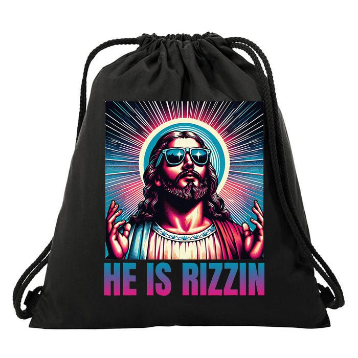 He Is Rizzin Jesus Is Rizzen Drawstring Bag