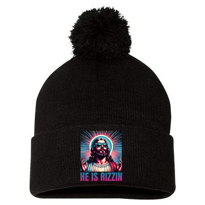 He Is Rizzin Jesus Is Rizzen Pom Pom 12in Knit Beanie