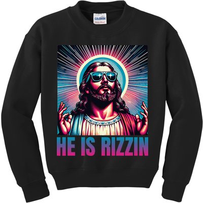He Is Rizzin Jesus Is Rizzen Kids Sweatshirt