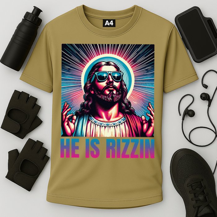 He Is Rizzin Jesus Is Rizzen Cooling Performance Crew T-Shirt