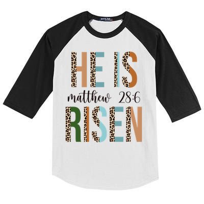 He Is Risen Matthew Bible Verse Kids Colorblock Raglan Jersey