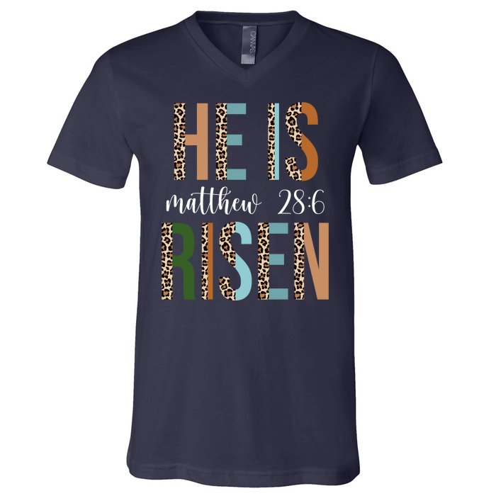 He Is Risen Matthew Bible Verse V-Neck T-Shirt