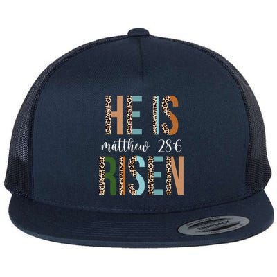 He Is Risen Matthew Bible Verse Flat Bill Trucker Hat