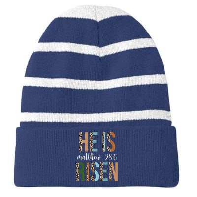 He Is Risen Matthew Bible Verse Striped Beanie with Solid Band