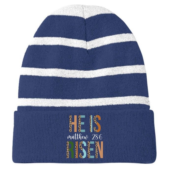 He Is Risen Matthew Bible Verse Striped Beanie with Solid Band