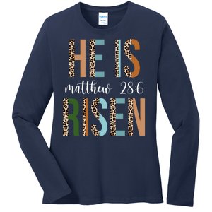 He Is Risen Matthew Bible Verse Ladies Long Sleeve Shirt