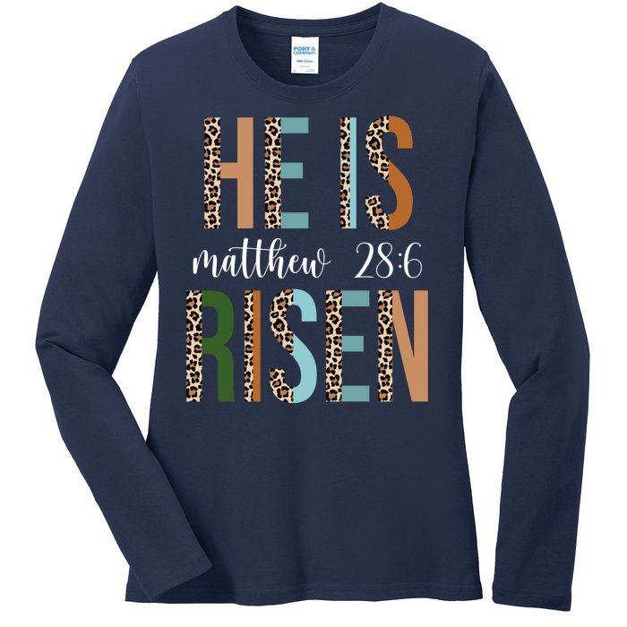 He Is Risen Matthew Bible Verse Ladies Long Sleeve Shirt