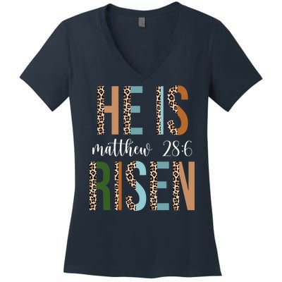 He Is Risen Matthew Bible Verse Women's V-Neck T-Shirt