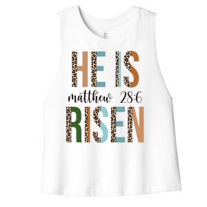 He Is Risen Matthew Bible Verse Women's Racerback Cropped Tank