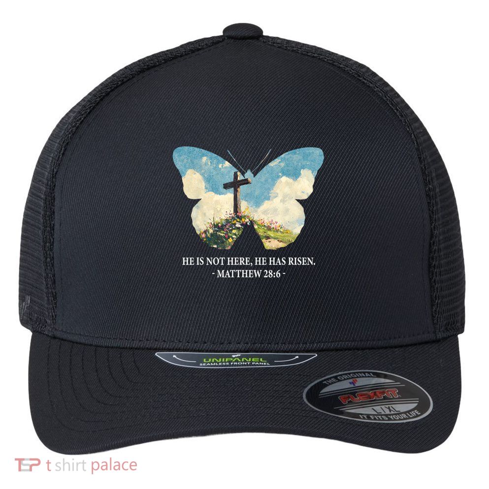 He Is Risen Christian Wildflower Happy Easter Women Girls Flexfit Unipanel Trucker Cap