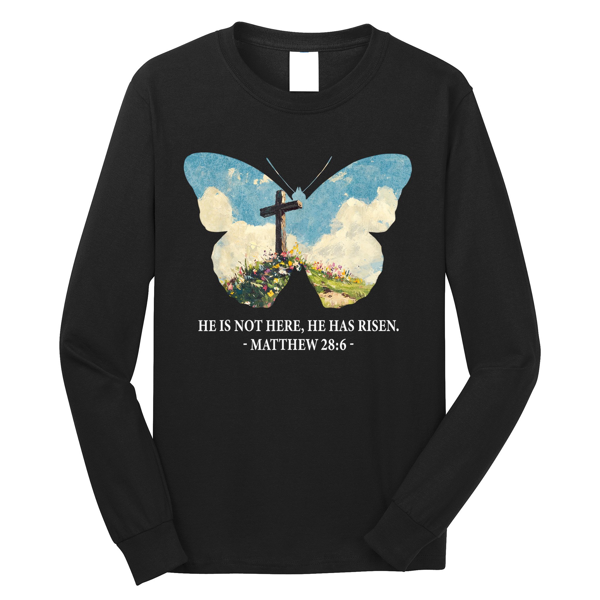 He Is Risen Christian Wildflower Happy Easter Women Girls Long Sleeve Shirt
