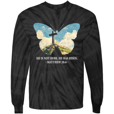 He Is Risen Christian Wildflower Happy Easter Women Girls Tie-Dye Long Sleeve Shirt
