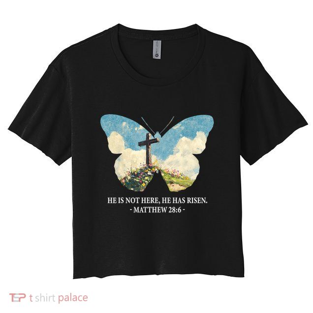 He Is Risen Christian Wildflower Happy Easter Women Girls Crop Top