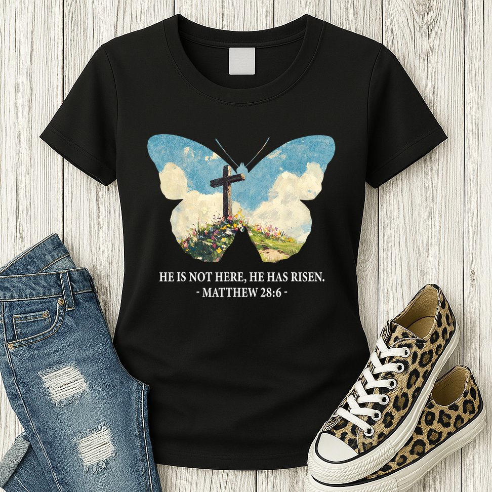 He Is Risen Christian Wildflower Happy Easter Women Girls Womens T-Shirt