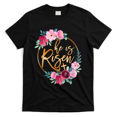 He is Risen Jesus Christian Easter Floral Wreath Women Girls T-Shirt