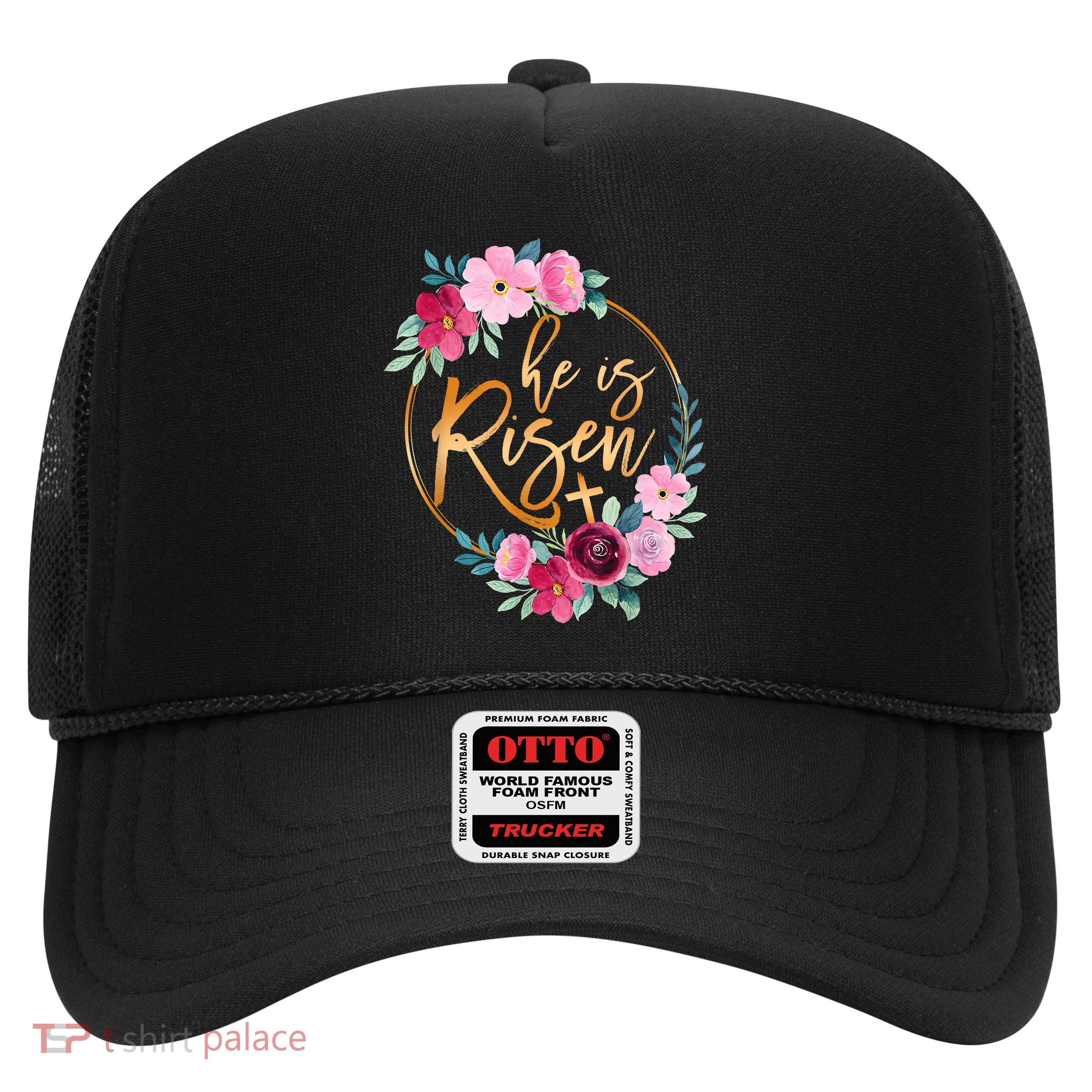 He is Risen Jesus Christian Easter Floral Wreath Women Girls Trucker Hat