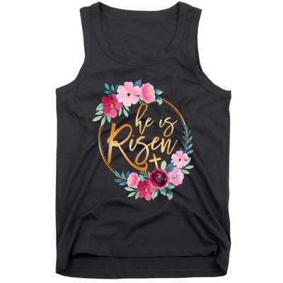 He is Risen Jesus Christian Easter Floral Wreath Women Girls Tank Top