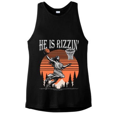 He Is Rizzin Funny Jesus Basketball Easter Christian Men Boy  Ladies PosiCharge Tri-Blend Wicking Tank