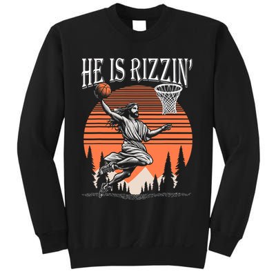 He Is Rizzin Funny Jesus Basketball Easter Christian Men Boy  Sweatshirt