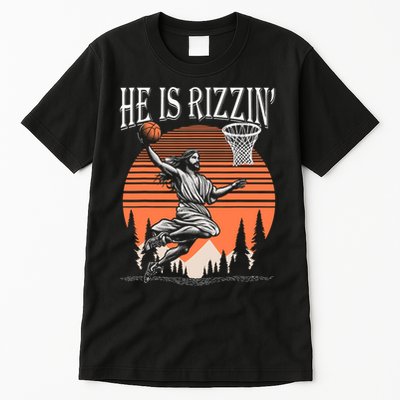 He Is Rizzin Funny Jesus Basketball Easter Christian Men Boy  Tall T-Shirt