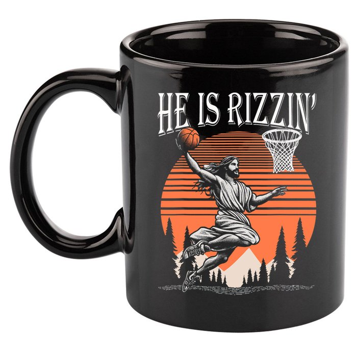 He Is Rizzin Funny Jesus Basketball Easter Christian Men Boy  11oz C Handle Ceramic Mug