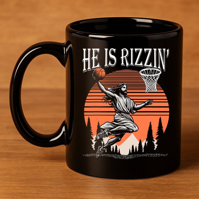 He Is Rizzin Funny Jesus Basketball Easter Christian Men Boy  11oz C Handle Ceramic Mug