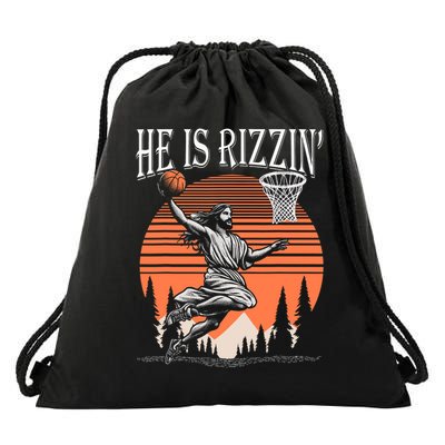 He Is Rizzin Funny Jesus Basketball Easter Christian Men Boy  Drawstring Bag