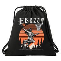 He Is Rizzin Funny Jesus Basketball Easter Christian Men Boy  Drawstring Bag