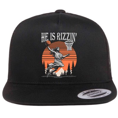 He Is Rizzin Funny Jesus Basketball Easter Christian Men Boy  Flatbill Hat