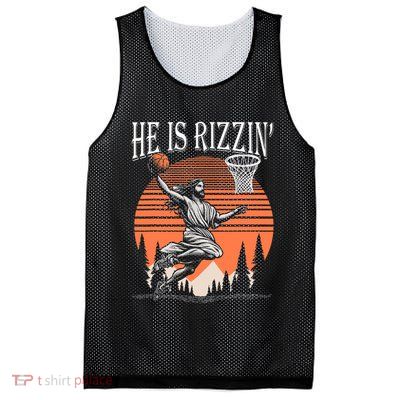 He Is Rizzin Funny Jesus Basketball Easter Christian Men Boy  Mesh Reversible Basketball Jersey Tank