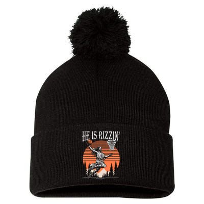 He Is Rizzin Funny Jesus Basketball Easter Christian Men Boy  Pom Pom 12in Knit Beanie