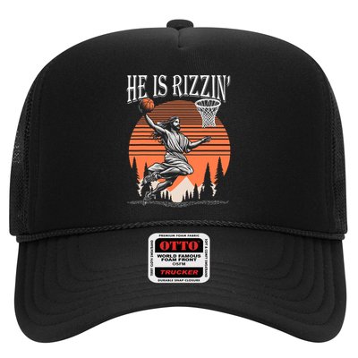 He Is Rizzin Funny Jesus Basketball Easter Christian Men Boy  Trucker Hat