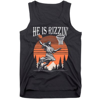 He Is Rizzin Funny Jesus Basketball Easter Christian Men Boy  Tank Top