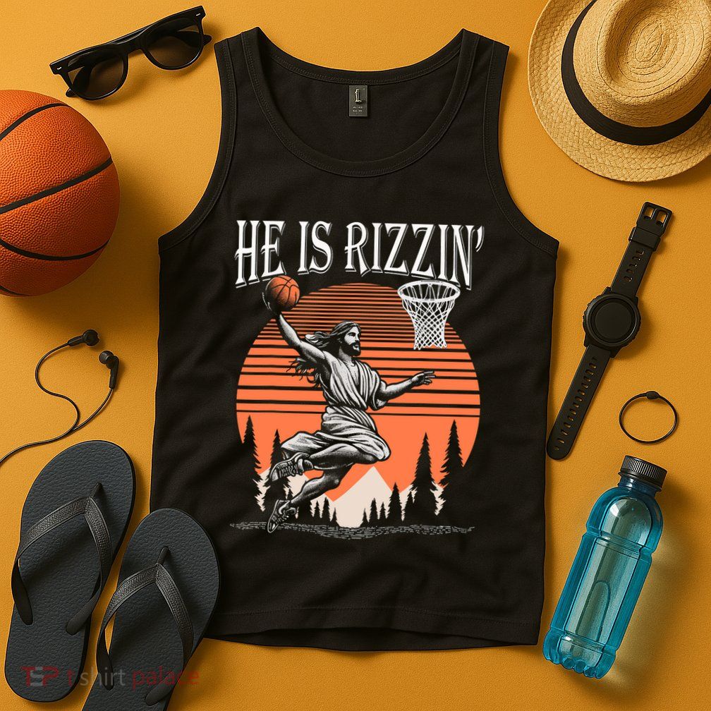 He Is Rizzin Funny Jesus Basketball Easter Christian Men Boy  Tank Top