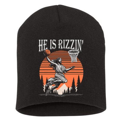 He Is Rizzin Funny Jesus Basketball Easter Christian Men Boy  Short Acrylic Beanie