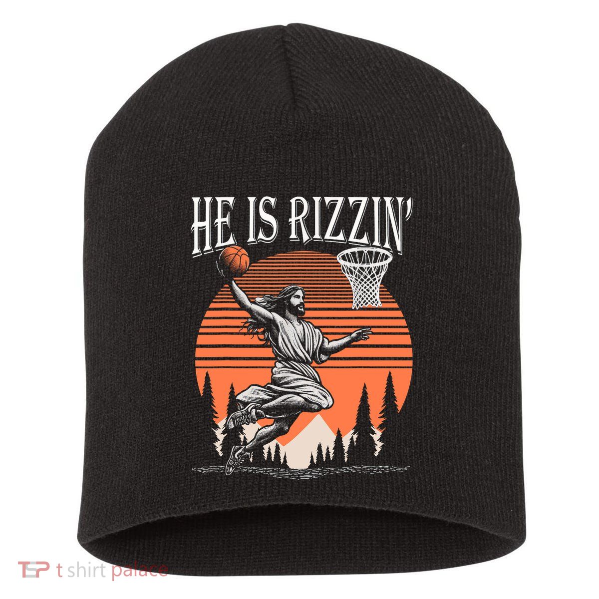 He Is Rizzin Funny Jesus Basketball Easter Christian Men Boy  Short Acrylic Beanie