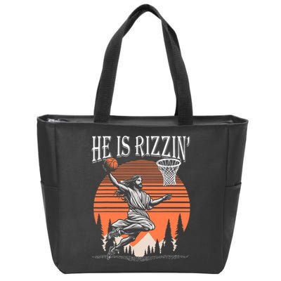 He Is Rizzin Funny Jesus Basketball Easter Christian Men Boy  Zip Tote Bag