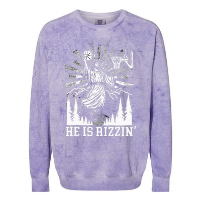 He Is Rizzin Funny Jesus Basketball Christian Religious Colorblast Crewneck Sweatshirt